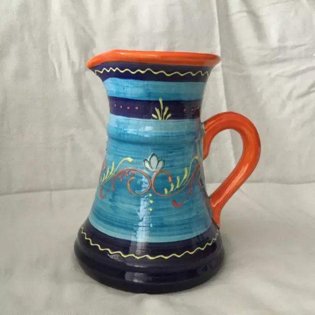 Hand Made EL AVION Spain Ceramica Pottery Art Water Pitcher Vase Blue Orange