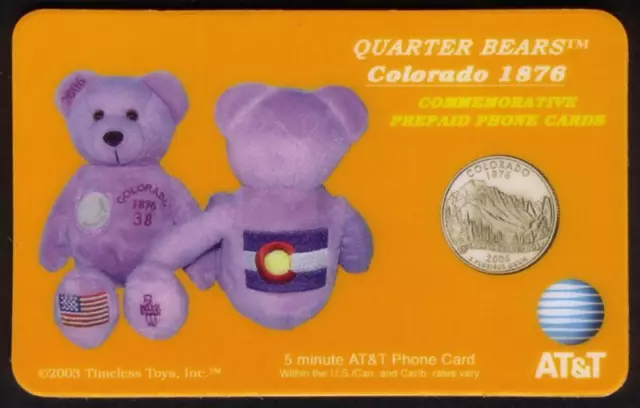 5m Colorado (#38) State Quarter Bears: Bean Bag Toy, Coin, Flag Phone Card