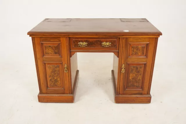 Victorian Walnut Double Pedestal Desk, Writing or Vanity, Scotland 1890, H216