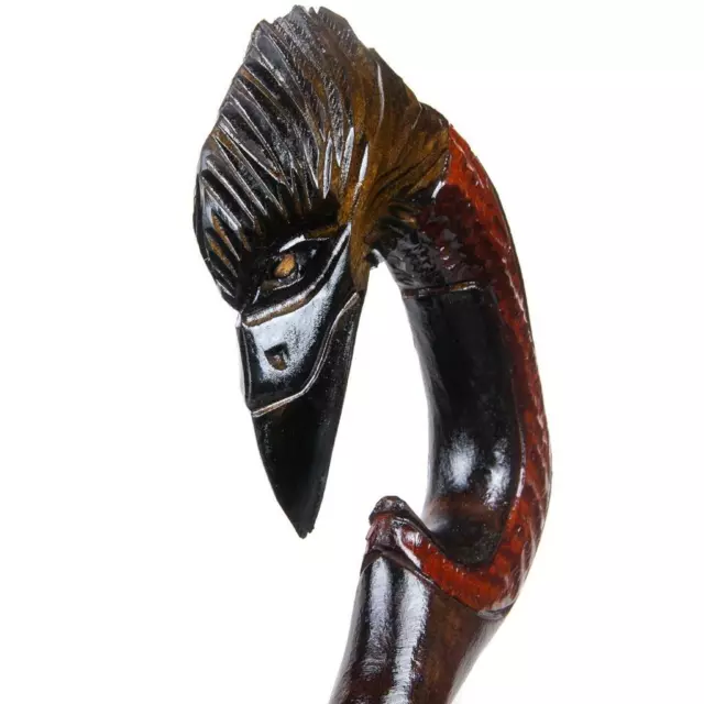 Raven Head Wooden Walking Cane Canes Hand Support Handle Handmade Carved Stick