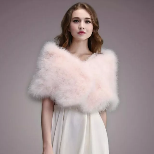 Women Casual Solid Ostrich Feather Shawl Wrap Bride Wedding Turkey Fur Scarves