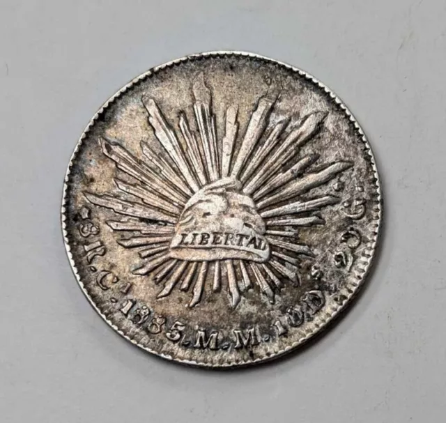 1885-Ca MM Mexico Silver 8 Reales Cap & Rays