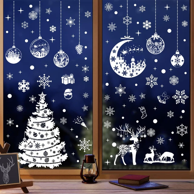 Autocollants De Noël Réutilisables Pour Vitres - 4 Feuilles 30x90 Cm, Motifs Père Noël, Renne, Sapin, Bonhomme De Neige, Décoration Fenêtre Statique Sans Colle, Pour Enfants Et Maison