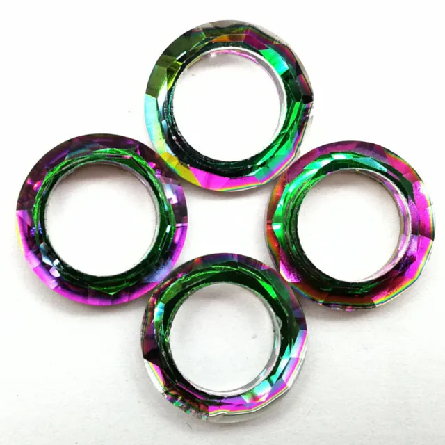 10 Pcs 14x3mm Faceted Rainbow Titanium Crystal Donut Pendant Bead XJ1401