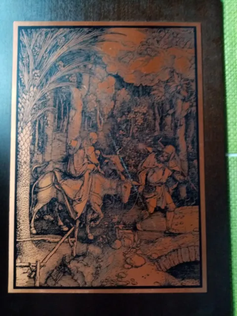 Kupferstich-Kupferblech Albrecht Dürer " Die Flucht nach Ägypten" auf Holzplatte