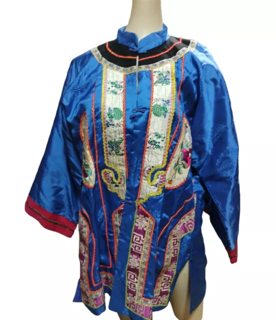 Antique Chinese Blue Patterned Handmade Embroidered Peacock Hanfu Jacket