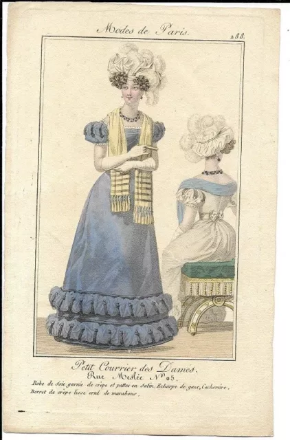 Petit Courrier Des Dames  Modes De Paris  Regency Fashion  March 1825  Plate 288