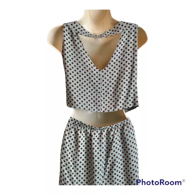 Esley Sz L Blue Polka Dot Halter Dress Womens Sleeveless Fit Flare Cut Out Lined