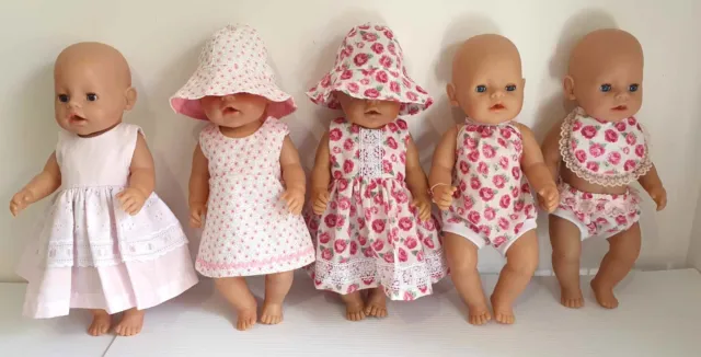 Dolls Clothes made to fit 43cm Baby Born Doll. Dresses, Hats, Playsuit, Bib etc