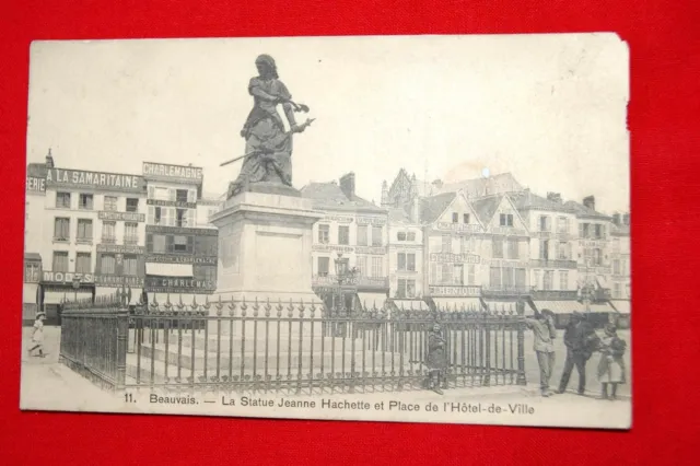 Beauvais La Statue Jeanne Hachette Et Place De L'hotel De Ville 1910