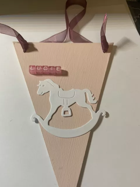 Wooden Hanger Nursery Shabby Chic Rustic Rocking Horse Personalised 3d (2)