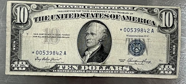 Fr. 1706* 1953 $10 Ten Dollars *Star* Silver Certificate Note Very Fine