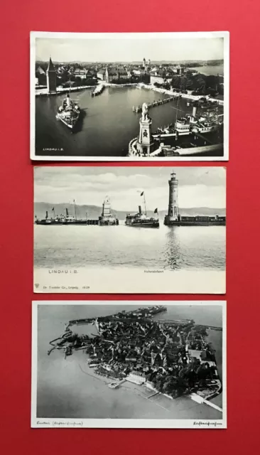 3 x AK LINDAU am Bodensee 1906/35 Hafen mit Bodensee Dampfer Luftbild ( 51662