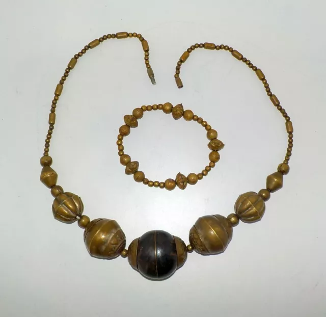 Collier & bracelet Ethnique grosses perles en laiton - B3