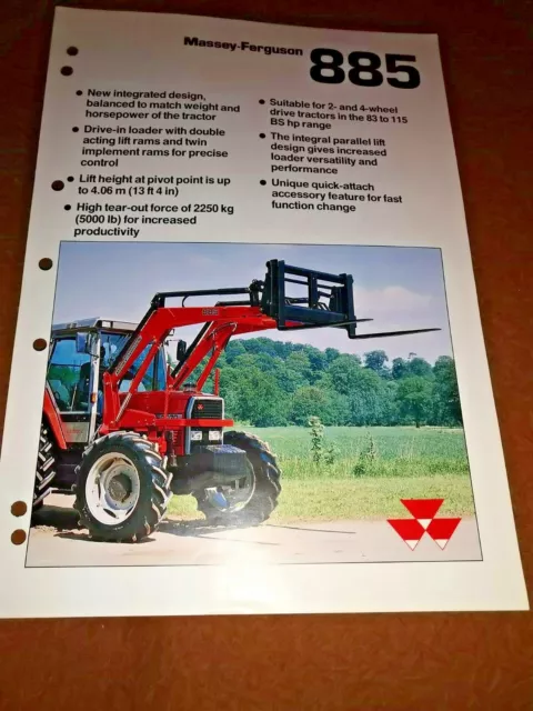 massey ferguson front end loader 885 sales brochure  2 pages