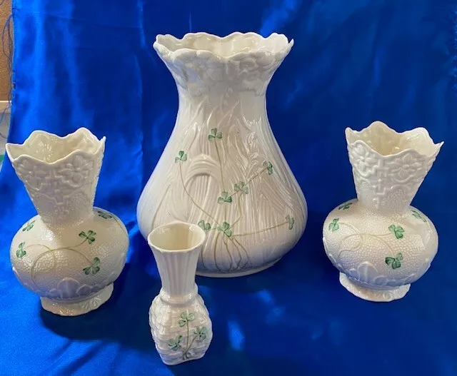 Vintage Belleek Shamrock Vase Set of Four - Made in Ireland