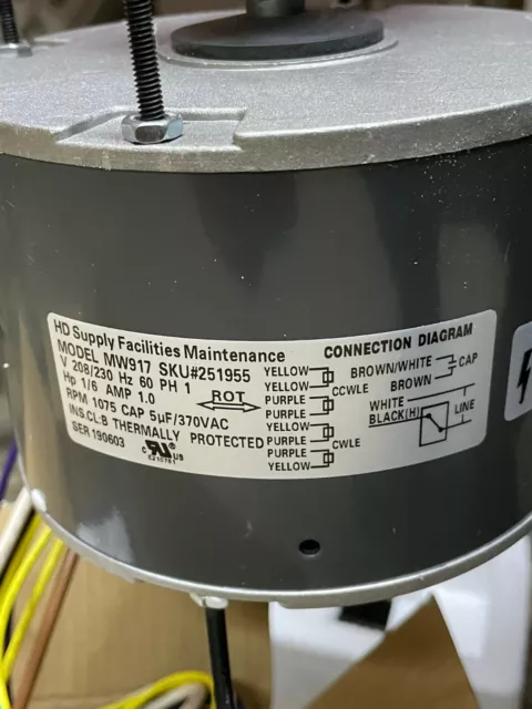 HD Supply 1/6 HP Condenser Fan Motor 251955 Replacement 5-5/8 1075RPM hvac