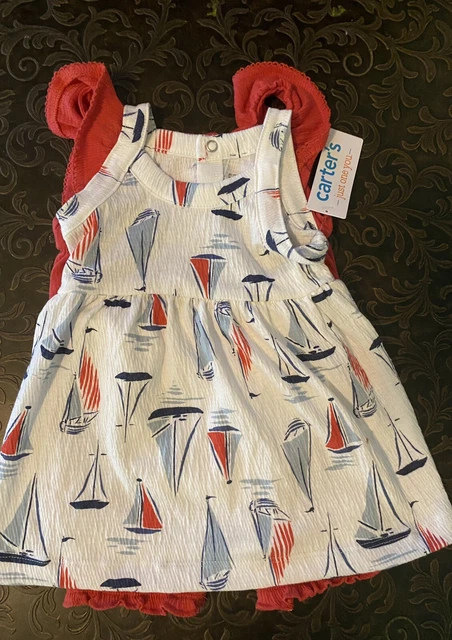 Baby Infant Toddler Girl 6 month Dress Romper 2 piece Set Sailboat Beach Carters