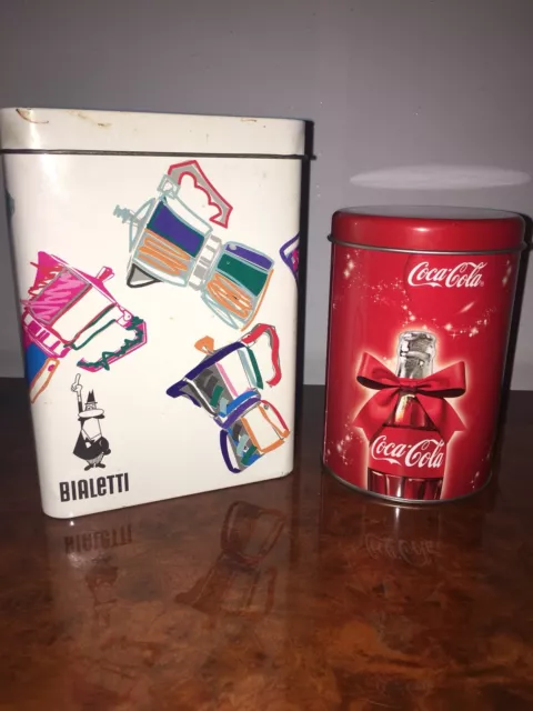 Due scatole Latta Pubblicitarie Bialetti E Coca Cola Due scatole Latta Pubblicitarie Bialetti E Coca Cola