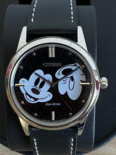 Citizen Eco-Drive Disney Mickey Mouse **FE7060-05W** schwarzes Lederarmband Uhr