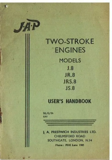 JAP MODEL J8 JR8 JRS8 JS8 80cc 2-STROKE ENGINE ORIG. 1960 INSTRUCTION HANDBOOK