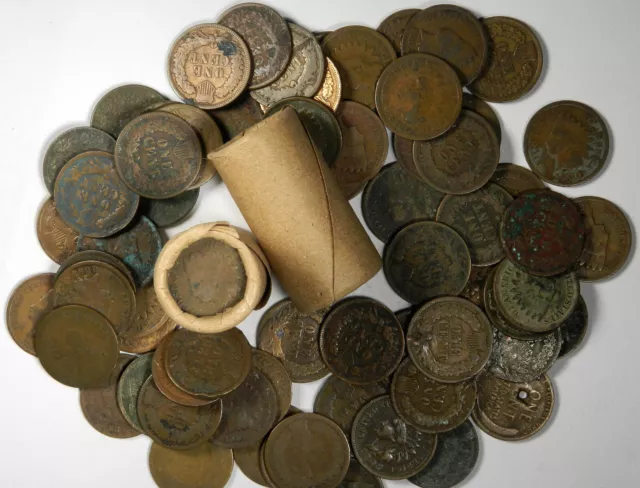 25 Coin ~ Indian Head Penny Cent Half Roll Lot ~Cull Ugly ~ Assorted Dates ~