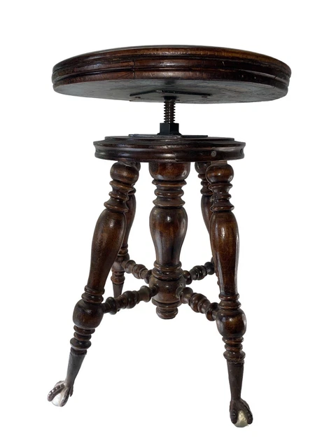 Antique Victorian Piano Stool Glass Ball e Claw Feet Swivel Seat