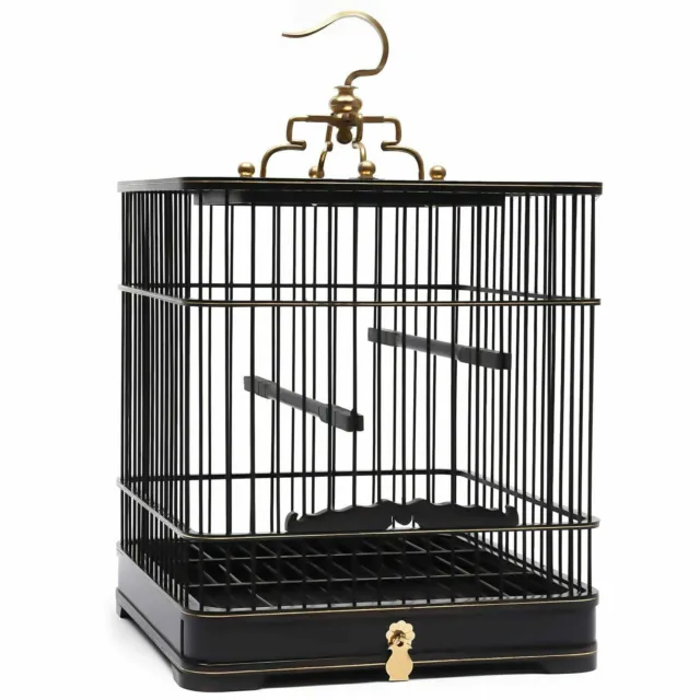 Retro Bird Cage Square Wood Bird Cage Pet Parrot Birdcage 9.05''x9.05''x10.23''