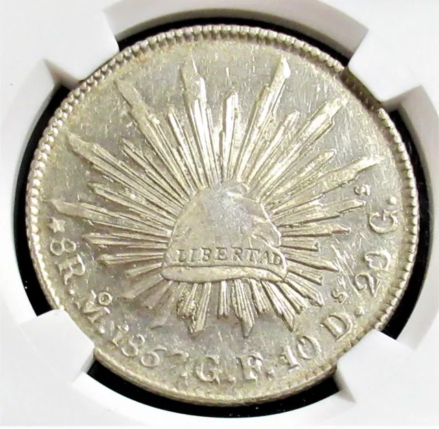 Mexico: Republic 8 Reales 1857 Mo-GF MS61 NGC, Mexico City mint.