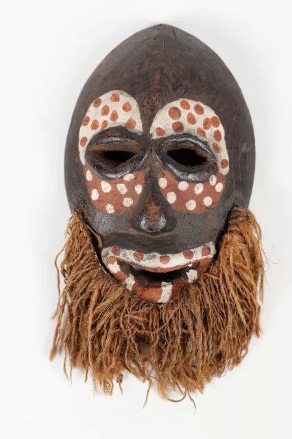 Wood African Tribal Face Mask with Beard, 9” Tall, Hand Carved, South Africa