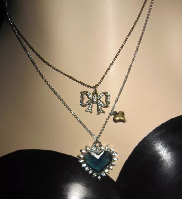 Betsey Johnson Royal Engagement Blue With Bling Heart Necklace