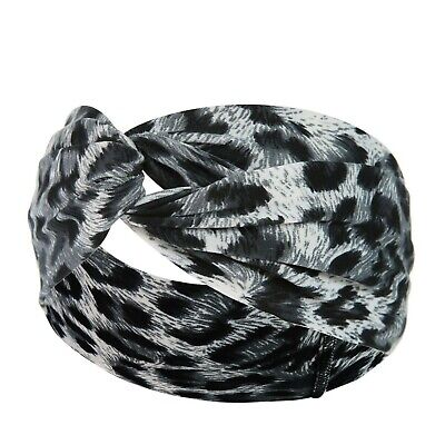Fascia per capelli elastica donna nodo sportivo leopardato elegante nero bianco