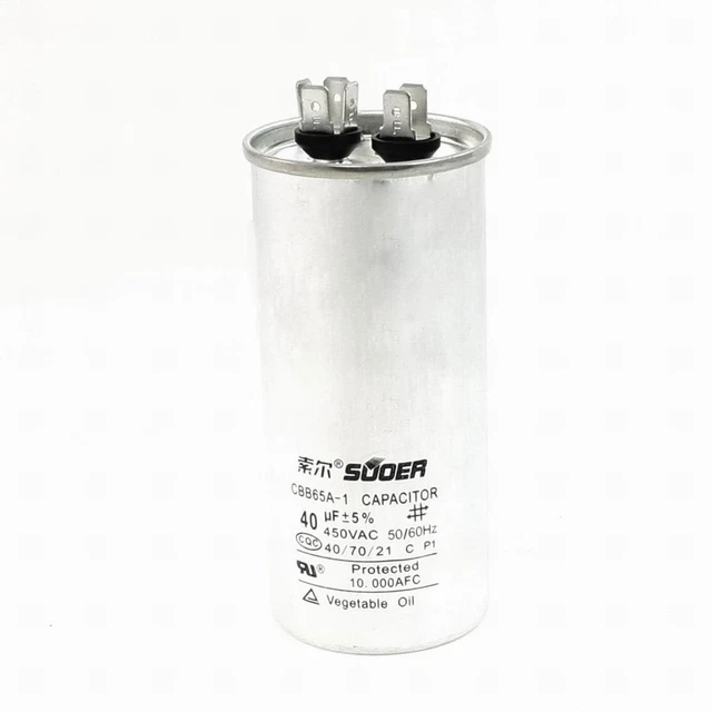 Cbb65A-1 Capacitor 40Uf AC 450V 50/60Hz 40/70/21 Silver Tone