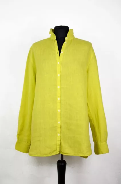 Marc O`Polo klassische Langarm Hemdbluse aus feinem Leinen gelbgrün Gr 38