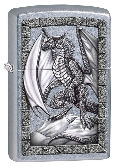 Zippo Dragon on Rock Lighter, Street Chrome NEW IN BOX