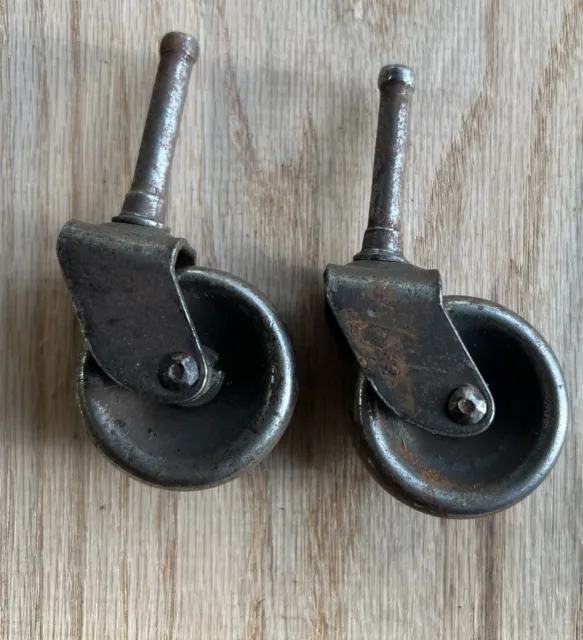 Antique Furniture Casters Metal Wheels Lot Of 2
