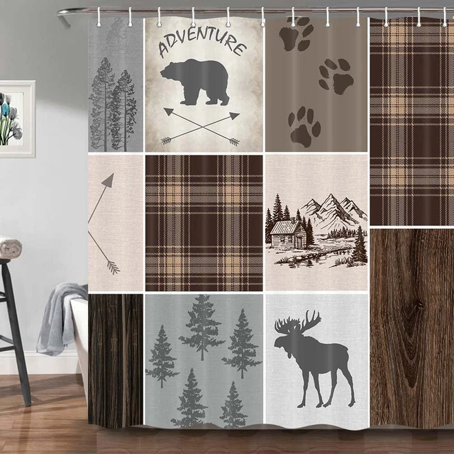 CABIN SHOWER CURTAIN Lodge Hunting Bathroom Rustic Woods Adirondack