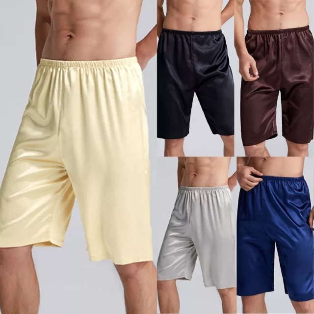 Mens Casual Sleep Home Shorts Half Pants Silk Satin Pajamas Nightwear Sleepwear