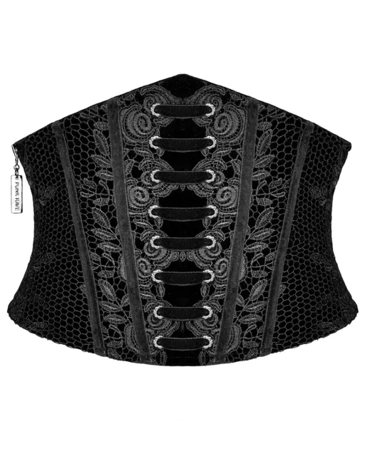 Punk Rave Gothic Steampunk Waist Cincher Corset Girdle Belt Black Velvet Lace