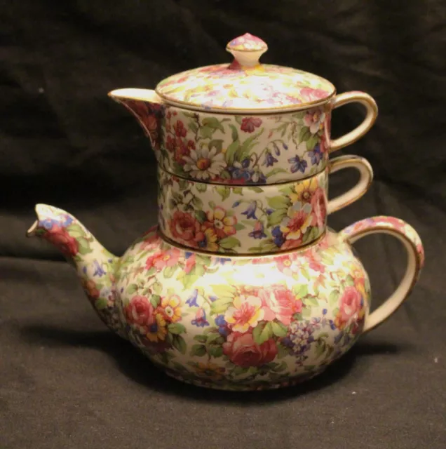 Royal Winton Summertime Chintz Stacking Teapot, Sugar & Creamer
