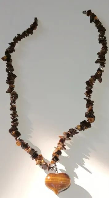 Tigers Eye Stone Necklace, Heart Pendant Necklace