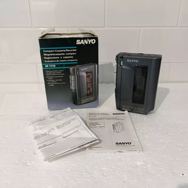 Sanyo M-1119 Vintage Compact Cassette Recorder Boxed Complete TESTED WORKING