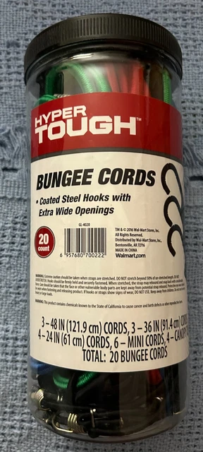 Hyper Tough 20 Piece Bungee Cord Set ~ Heavy-duty Plastic Coated Steel Hooks NEW