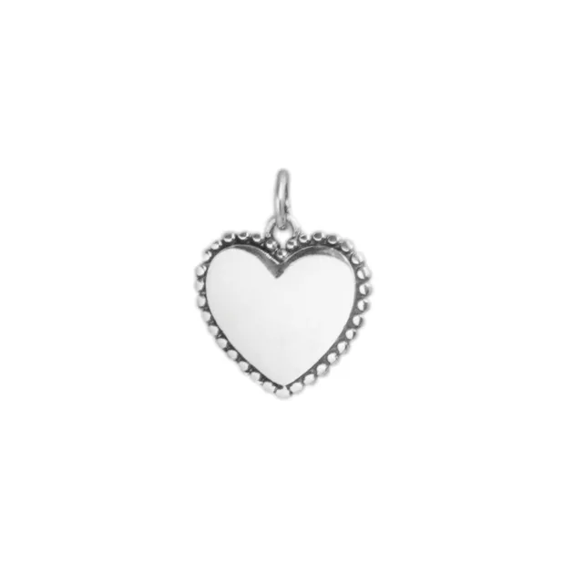 Sterling Silver Oxidized Shiny Beaded Edge Love Heart Pendant Charm