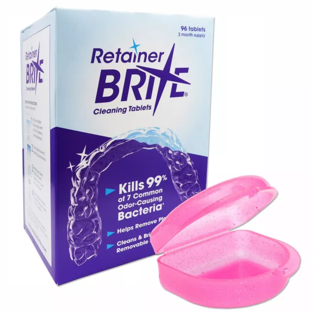 Retainer Brite & Case ~36 96 Cleaning Tablets Plain Glitter Colour Storage Boxes