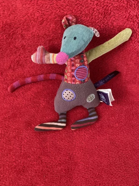 🇫🇷 DOUDOU PELUCHE SOURIS MULTICOLORE 18/19 Cm LES JOLIS PAS BEAUX MOULIN ROTY