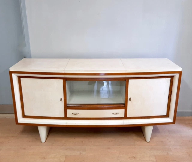 Credenza Con Vano Bar Art Deco Anno 1940 Rivestita In Pergamena