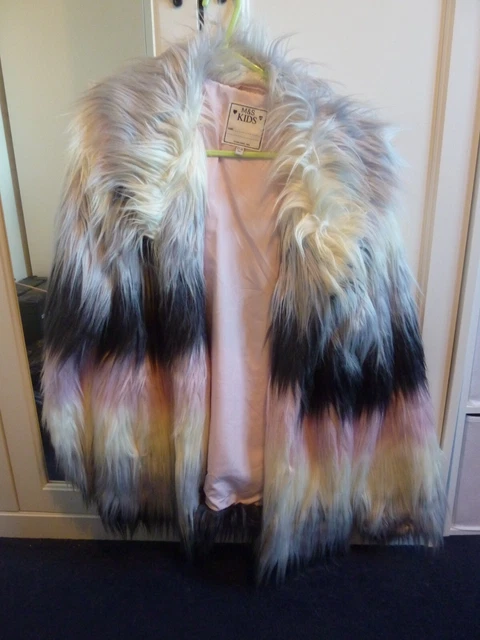 M & S Kids Girls Yeti Jacket Shaggy Faux Fur Pink Black Grey Age 13-14 Years