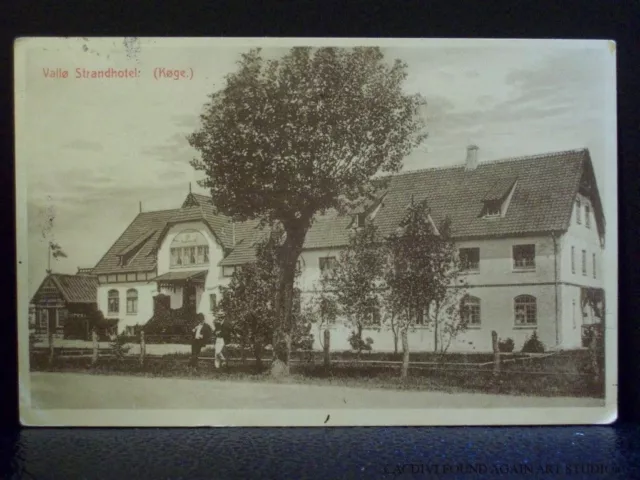 Denmark Valle Strand Hotel Kage Vintage View Danish Men Flags Old Postcard 1917