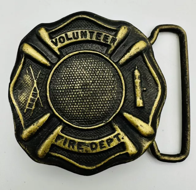 Vintage Volunteer FD Fire Dept. Firefighter Fireman Metal Belt Buckle 2.25”